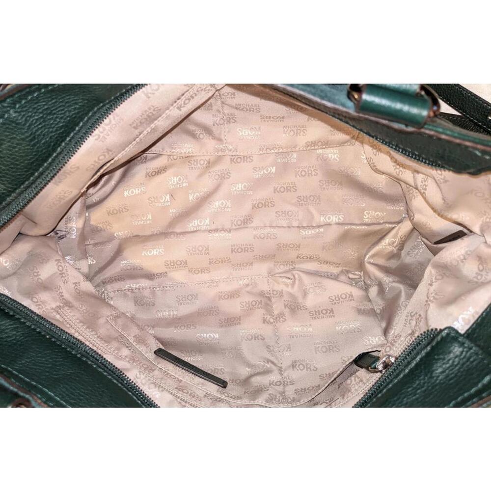 Michael Kors Dark Green Pebbled Leather and Suede Satchel Tote Zipper Detail EUC - Picture 10 of 13